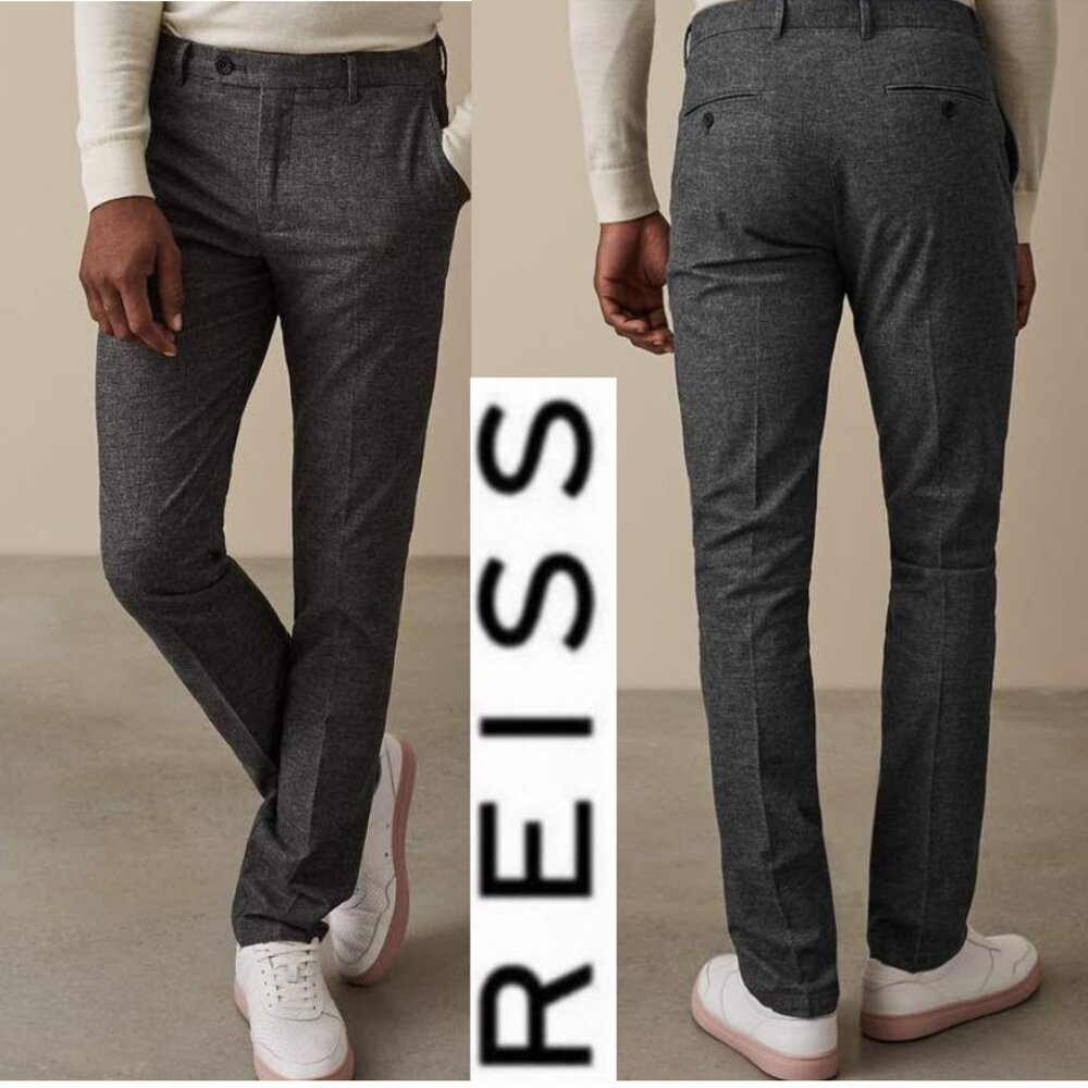 Reiss Equator Tailored Trousers Textured Slim Dress Pants Dark Grey 32